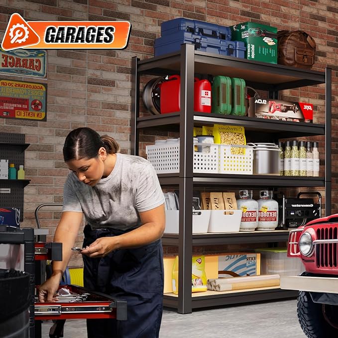72" H*46'' Storage Shelves 2500lbs Garage Shelving Adjustable Heavy Duty Garage Shelves Easy To Install Metal Shelving Wood Shelving Unit Storage Shelf for Basement Warehouse Industrial Pantry, 2 Pack