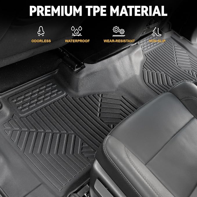 Floor Mats Set for 2021-2025 Chevrolet Chevy Tahoe/GMC Yukon 7 Seats Accessories, Full Coverage All Weather Floor Mats Cargo Mat with 3rd Row Backrest Protectors & Door Sill Guards