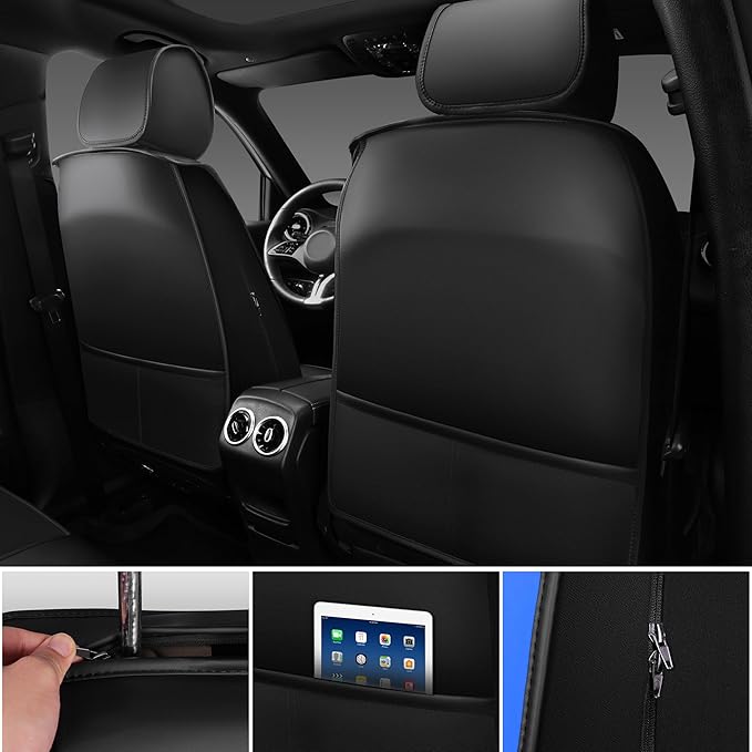 CAR PASS Nappa Leather Car Seat Covers Front Seats, Luxury Seat Protector for Cars, Waterproof Anti-Slip Seat Cushion Armrest Compatible Airbag Universal for Sedan SUV Pick-up Truck Auto, Black Blue