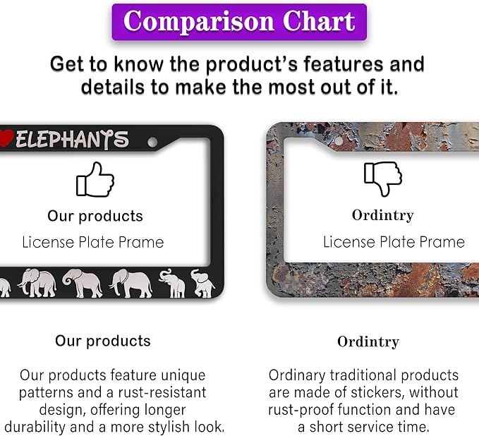 License Plate Frames Black and White Fun License Plate Frame Cover I Love Elephants Universal Aluminum Car Accessory 2 Pack with Screw Covers Set