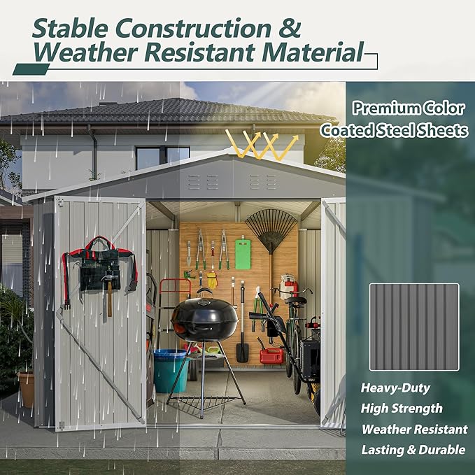 10x10 FT Outdoor Storage Shed, Large Metal Tool Sheds with Updated Frame Structure and Lockable Doors, Garden Shed for Backyard Garden Patio Lawn