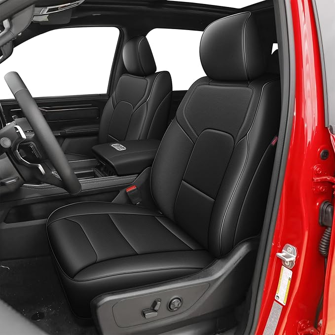 AOMSAZTO Custom Fit Seat Covers for Ram 2500 (2019-2025) Premium Faux Leather Car Seat Covers Full Set Black Waterproof Protection