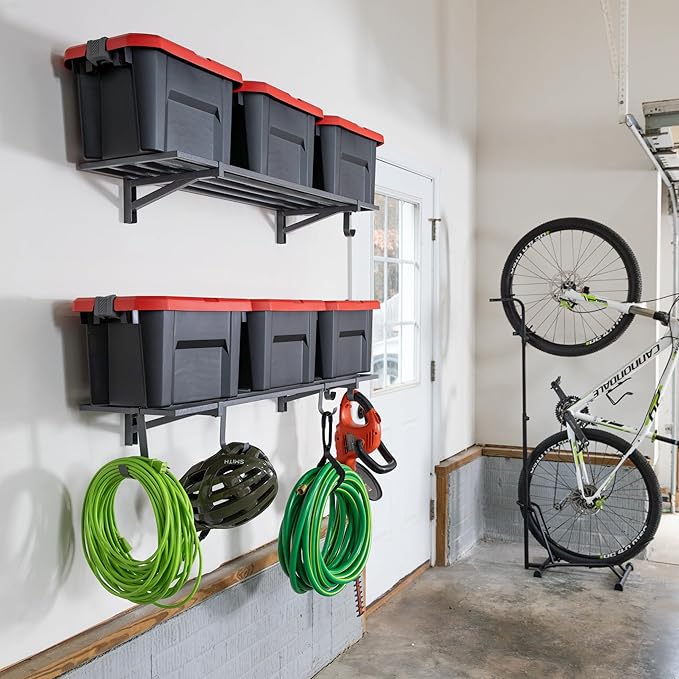 StoreYourBoard 2-Pack Heavy Duty Wall Shelves – Wall-Mounted Garage Storage Shelving and Organization for Sheds, Closets, or Utility Rooms – Holds 200 lbs, 1ft x 4ft, Hammered Gray