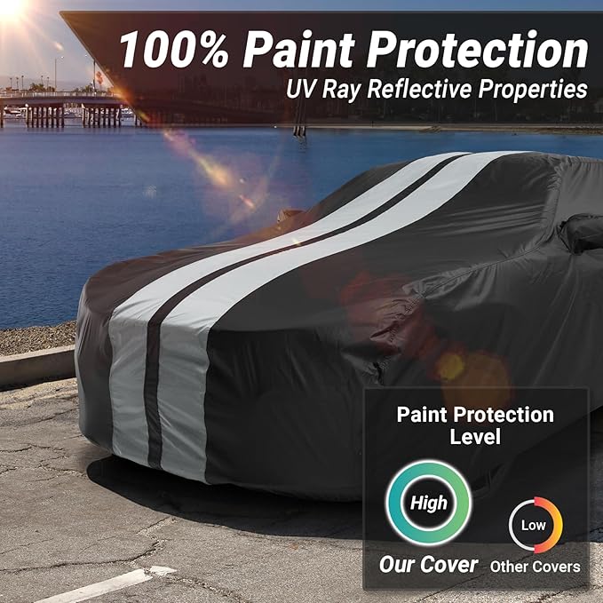 iCarCover Custom Car Cover for Pontiac 6000 2-Door, 4-Door (1982-1991) Waterproof All-Weather Rain Snow UV Sun Protector Full Exterior Indoor Outdoor Car Cover (Stripe - Black/Gray)