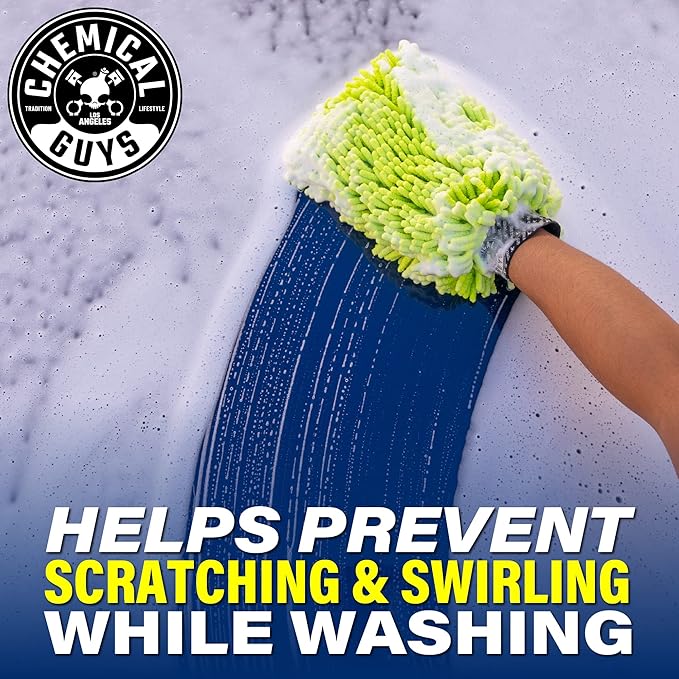 Chemical Guys MIC49302 Chenille Premium Scratch-Free Microfiber Wash Mitt, Lime Green, 9.6" x 2.3" x 7" (2 Pack)