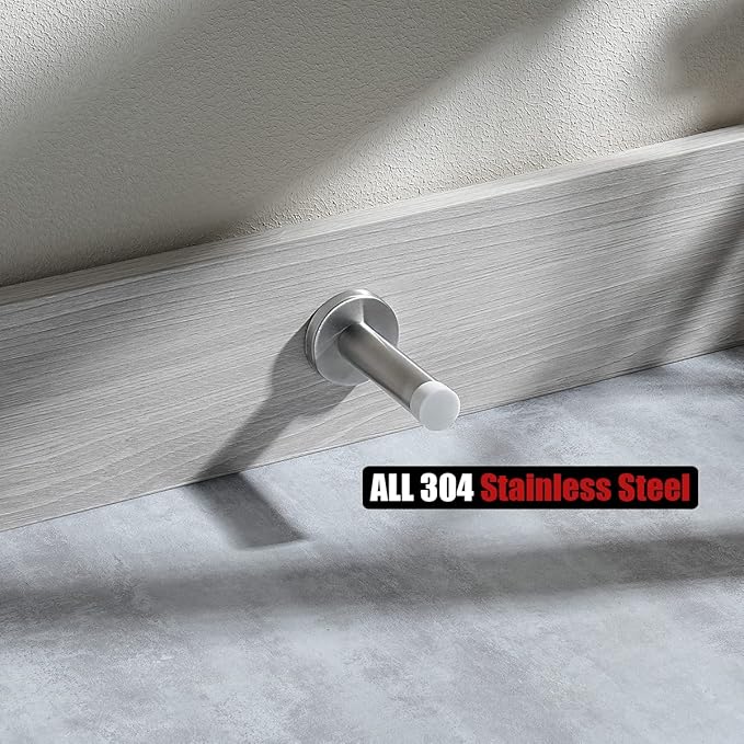 JQK Door Stopper, 304 Stainless Steel Thicken 1mm Sound Dampening Door Stop Bumper Wall Protetor 1 Pack, Brushed, DSB5-WN