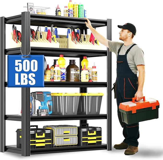 63" H Heavy Duty Garage Shelving 3000LBS Storage Shelves Adjustable 5 Tier Metal Shelving Unit, Industrial Utility Rack for Garage, Workshop, Basement, Home Office 63" H*31.5W*16D