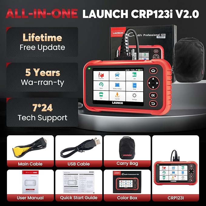 LAUNCH OBD2 Scanner CRP123i V2.0, 2025 Lifetime Update Engine ABS SRS TCM Scan Tool with 7 Resets Oil/SAS/Brake/BMS/D.P.F/ABS Bleeding/Throttle Reset, Auto Vin, Battery Test,FCA SGW