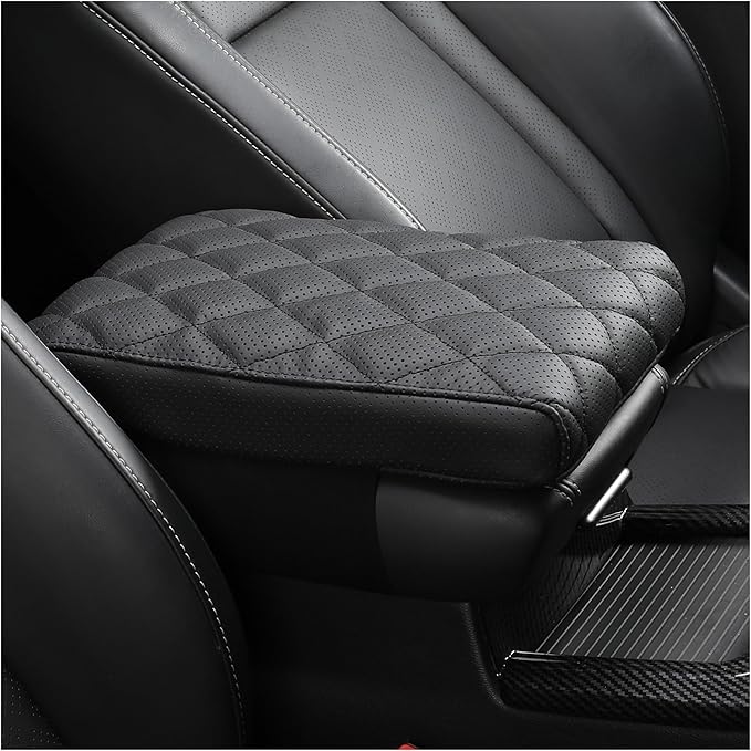 Car Center Console Cover pad Genuine Cowhide Leather,Black Armrest Box mat, Vehicle Arm Rest Cushion Protector,Memory Foam true cow Leather,Consoles Hand Rest Pillow(sizeC 15 x 10 x 2.2 inch)