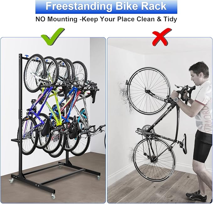 Freestanding Bike Storage Rack, Hold Up to 5 Bikes Sturdy Steel Bicycle Rack, Bike Storage Racks for Garage Organizer, Indoor and Outdoor Bike Storage Rack