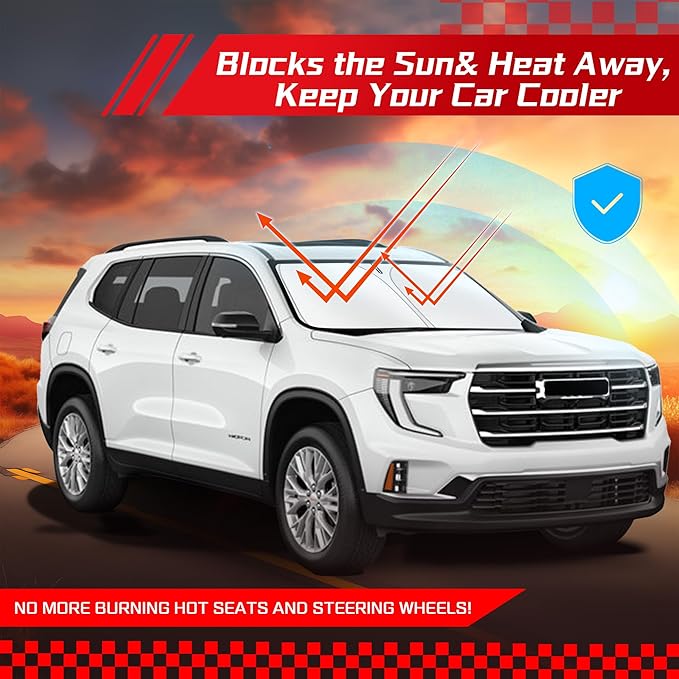 ARISMOTOR Windshield Sun Shade for GMC Acadia 2024-2025, Custom Fit Foldable Front Window Sunshade Sun Visor Protector, Block UV Rays Keep Your Car Cooler
