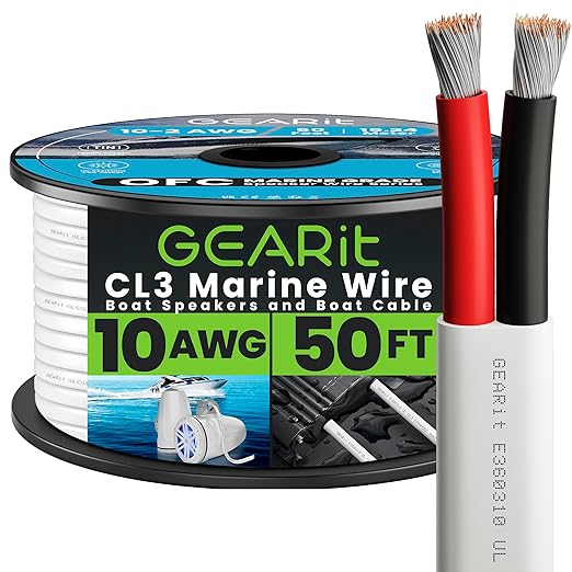 GEARit 10 Gauge Marine Wire, 10/2 AWG (50ft) Marine Grade Tinned Copper Oxygen Free, Duplex 2-Conductor Insulated Red & Black Electrical Cable for Boat, Automotive, RV, Camper, Trailer