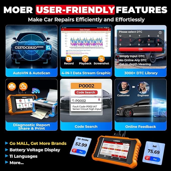 LAUNCH Creader Elite V2.0 for BMW OBD2 Scanner, 2025 Full Systems Bi-Directional Scan Tool, All Reset Services, ECU Coding, Battery Registration Tool for BMW Mini RR, Lifetime Free Update, Auto VIN
