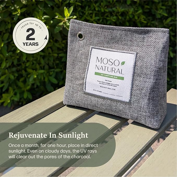 Moso Natural Air Purifying Bag 600g (21oz) Premium Bamboo Charcoal Odor Absorber | Room Deodorizer for Large Spaces, Bedroom, Kitchen, Basement | Pet Odor Eliminator for Home | Unscented (3 Pack)