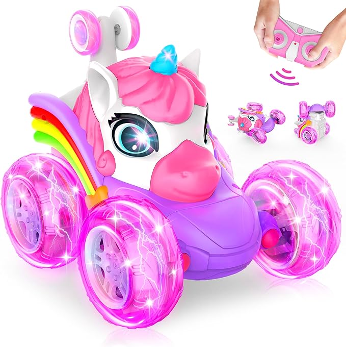 ZIZZ RC Cars for Girl Age 4-8 - Pink Remote Control Car for Girls, RC Stunt Car 360° Rotating Crawler with Headlights Cars Toys for 4 5 6 7 8+ Year Old Girl-Birthday