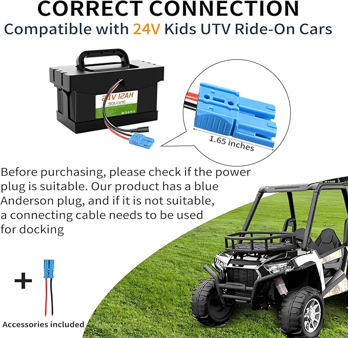 24V Battery Replacement for Ride On Cars,12Ah/7Ah with 2A Fast Charger, compatible with Dynacraft Realtree UTVs(24V 12Ah)