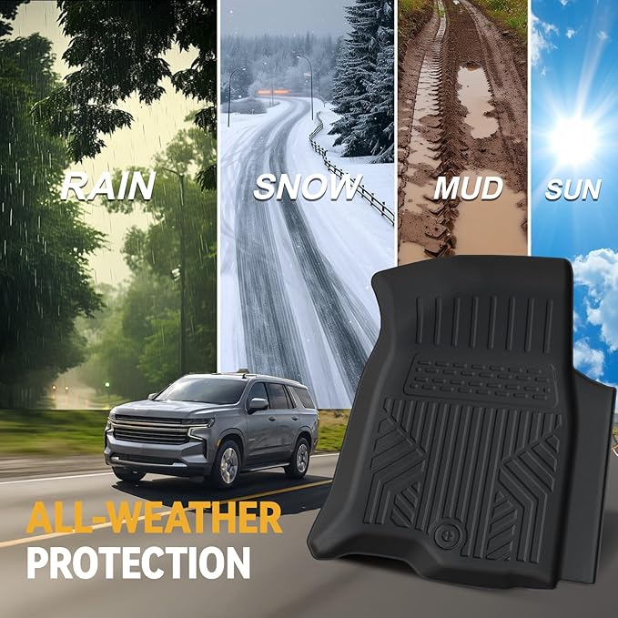 Floor Mats Set for 2021-2025 Chevrolet Chevy Tahoe/GMC Yukon 7 Seats Accessories, Full Coverage All Weather Floor Mats Cargo Mat with 3rd Row Backrest Protectors & Door Sill Guards