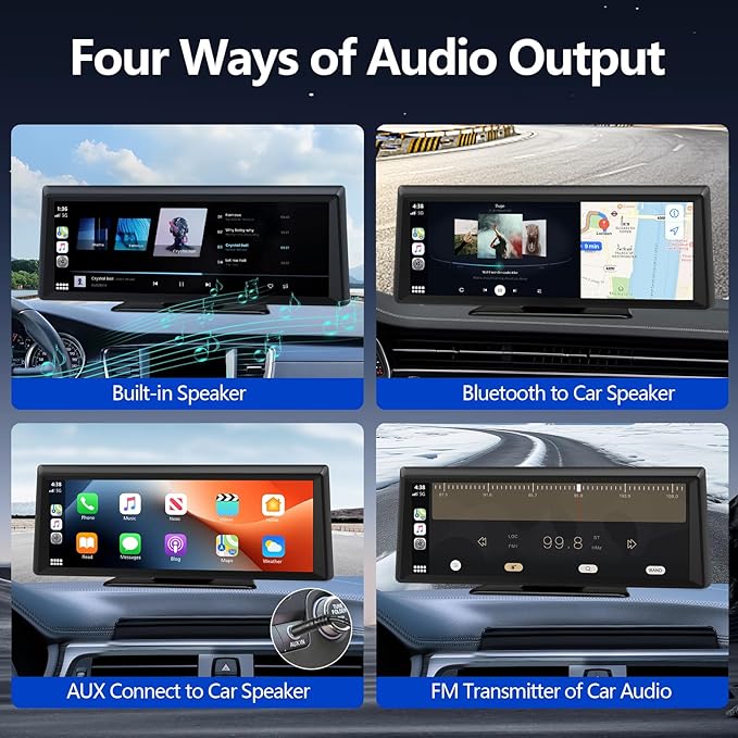 Wireless Carplay Screen for Car 2K Dash Cam, 8.1" HD Portable Car Stereo with Carplay & Android Auto, 1080P Backup Camera, Mirror Link/Bluetooth/GPS Navigation/Satellite Radio for All Vehicles