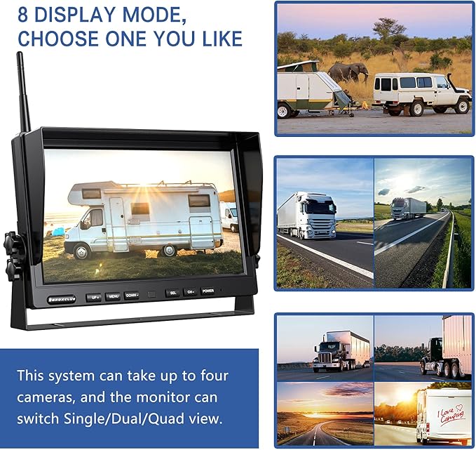 10'' 1080P Wireless Backup Camera System, 10 Inch DVR Dual/Quad Monitor Wireless 2 Rear View Cameras for RV/Truck/Trailer/Camper, IP69 Waterproof Digital Signal Recording System-BW102