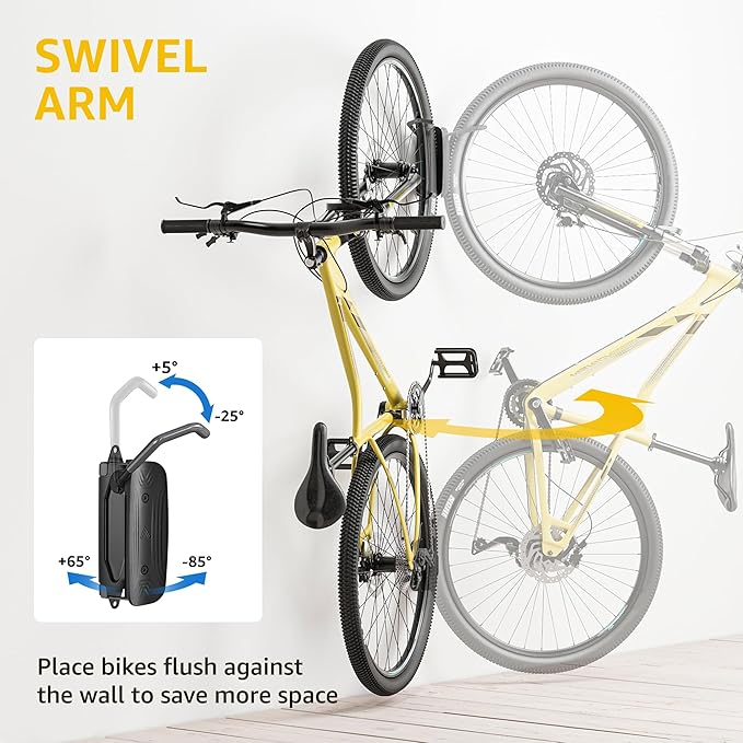 monTEK Swivel Bike Wall Mount – 4 Pack Garage Bike Hanger & Space-Saving Vertical Bike Rack for Garage & Apartment, Sturdy Bike Storage Hook Holds 66 lbs, Easy Installation & Scratch-Proof Design