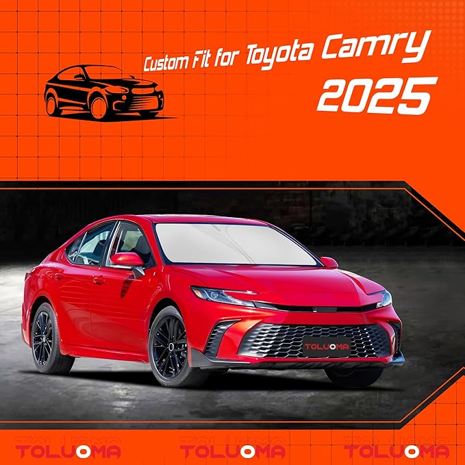 Custom Fit Windshield Sun Shade for Toyo-ta Camry 2025 - Full Coverage, 210T Reflective Fabric, Double-Layer Design - Blocks 99% UV Rays, Keeps Car Cool, Easy to Install and Store