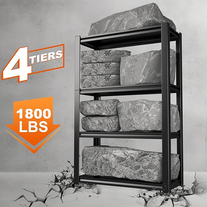 Storage Shelves,Small Shelves Unit and Storage,4 Tier Metal Shelf with Adjustable Shelves,Metal Storage Racks Heavy Duty Load 2000lb,Warehouse,Basement,Black