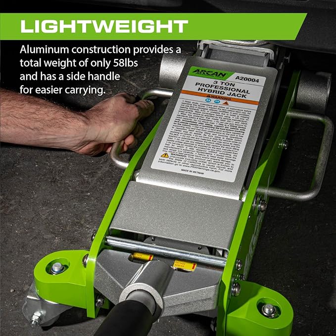 ARCAN Tools 3-Ton (6,000 lbs.) Hybrid Heavy Duty Aluminum and Steel Low Profile Floor Jack with Dual Pistons Reinforced Lifting Arm (A20001)