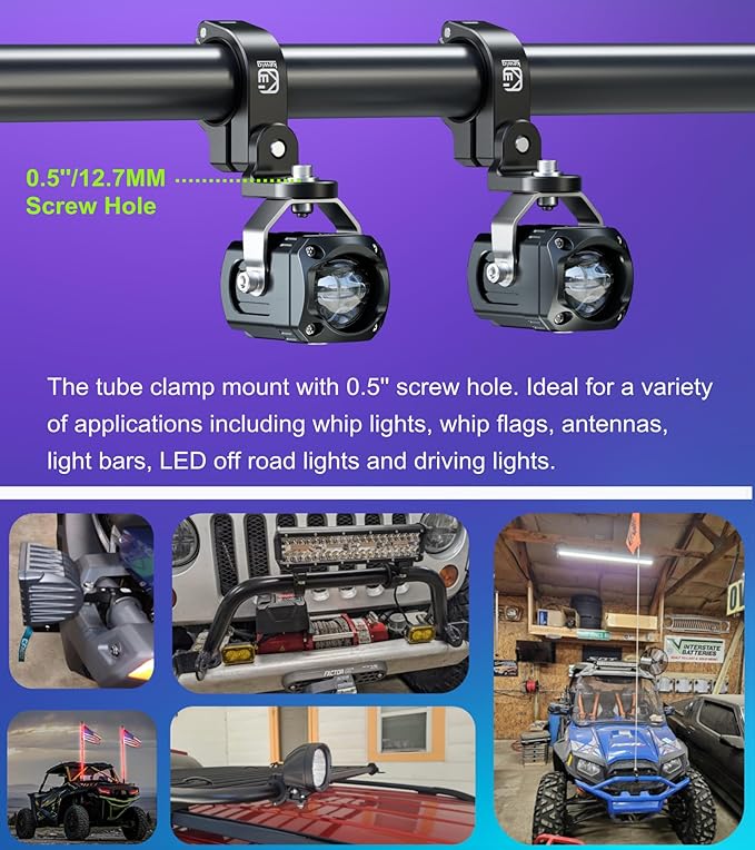 BRCOVAN Whip Light Flag Mount, Aluminum Alloy Off-Road LED Light Bar Mounting Bracket, Fit for Round Rails/Handlebars 0.875''/1"/1.125''/1.26"/1.375'' in Diameter, for ATV UTV Car Motorcycle Truck