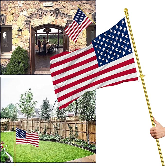 ZMTECH Flag Pole - Upgraded Bracket, 6 FT Stainless Steel Flag Poles for Outside House, Residential or Commerical, Tangle Free Flag Pole Kit for American Flag (Without Flag, Gold)