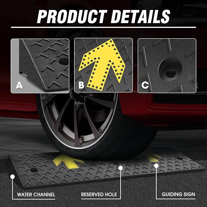 DNA MOTORING 2pcs 5.3" Rise Rubber Arrow Curb Ramp Heavy Duty Loading Threshold Ramp 37.4 in L x 13.8 in W x 5.3 in H for Loading Dock, Warehouse, Wheelchair, Motorcycles, Cars, TOOLS-00651