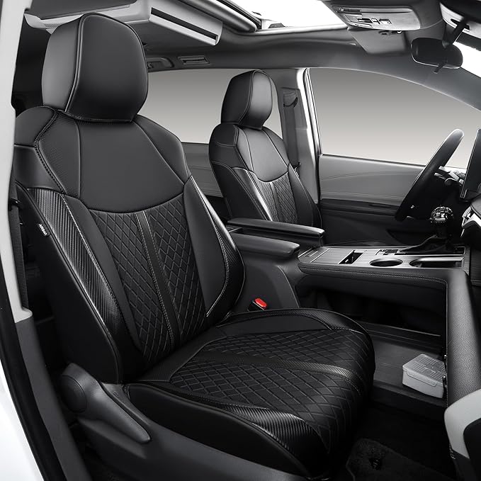 Custom Fit Sienna Seat Covers for Toyota Sienna LE,XLE 2021-2025 3-Row Accessories Full Coverage Waterproof Leather Car Seat Covers Full Set (Black, 7-Seat)