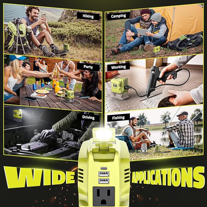 200W Portable Power Inverter Compatible with Ryobi 18V,Ecarke Outdoor Generato Battery Converter with 2 USB&LED&AC Battery Powered Outlet,Convert DC 18V/20V to AC 110V-120V Portable Power Station