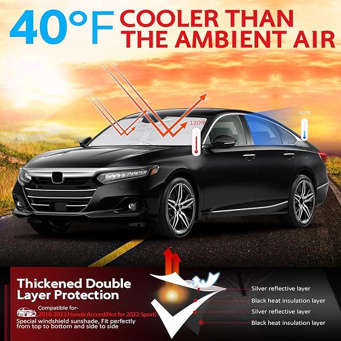 KAYZT Windshield Sun Shade for Honda Accord Sedan 2018-2025 Foldable Sunshade Front Window Custom Fit Accessories