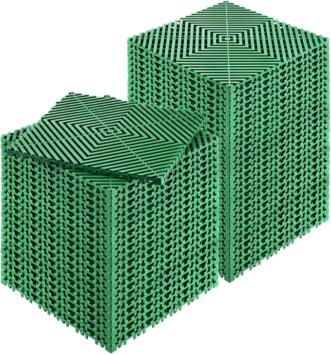 VEVOR Interlocking Drainage Mat, 50 Pcs Modular Interlocking Cushion, 12” x 12” Splicing Drainage Mats, Non-Slip Green PP Drainage Floor Tile and Shower Mat, for Garage, Garden, Kitchen & Outdoor