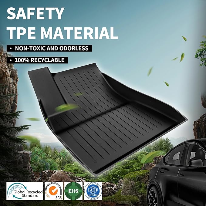 OEDRO Floor Mats & Trunk Mat with Backrest Fits for Tesla Model Y 5-Seat 2024-2020 Custom Fit All Weather Durable TPE Automotive Interior Cargo Liners Trunk Mat Accessories for Model Y (NOT 7-Seat)
