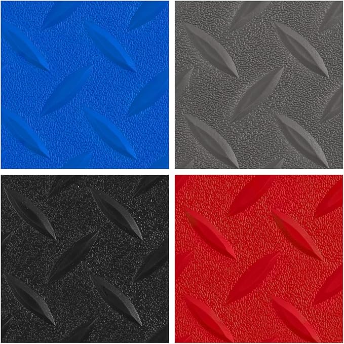 Boshen 5Ft x 7.5Ft Garage Floor Mat 2.5mm Thickened Rubber Flooring Roll 37.5sqft Diamond Plate PVC Rubber Trailer Mat Non-Slip Floor Protector Mat for Garage Warehouse Basement Trailer - Black