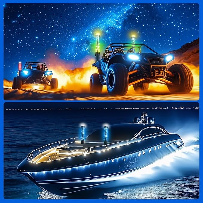 DREAMIZER 2Pack 1FT Fat Whip Lights New Upgraded Spiral LED Whip Light with Strobe Light RGB Chasing Dancing Lighted Antenna Whips W/APP&Remote Control for SXS UTV ATV RZR Can-Am X3 Off-Road Truck