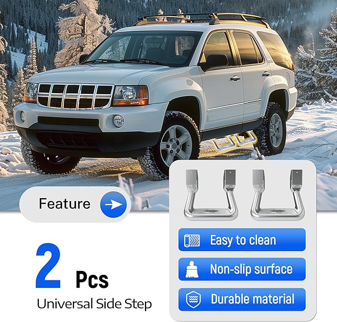 Kojem 2Pcs Silvery Aluminum Universal Side Step Compatible with Chevy Chevrolet GMC Ford Isuzu Mitsubishi Dodge Jeep Nissan Toyota Mazda Side Hoop Step Polishing