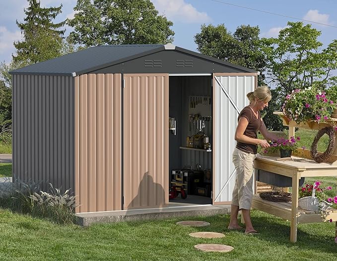 U-MAX 8x6 Storage Sheds & Outdoor Storage, Small Outdoor Storage Garden Outside Shed kit, Galvanized Metal Utility Shed for Backyard, Patio and Lawn