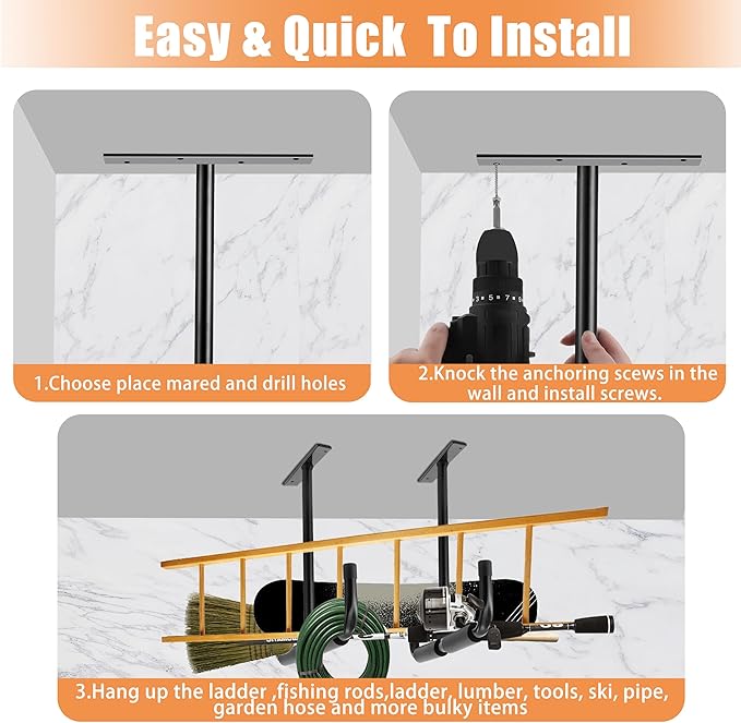 Sinoer Garage Ceiling Storage Hooks,Wall Mounted Hooks, Heavy Duty Utility Hooks for Ladder,Bike,Wood, Tools & Other Bulky Items (4 Pack, Black)