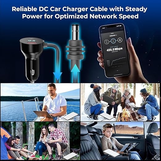 3 in 1 Starlink Mini Cable 10FT, Starlink Mini Car Charger DC Power Cable+Cigarette Lighter Adapter 12V-48V with Digital Display, Durable USB C PD 36W/USB A 18W Ports for Trucks and Cars