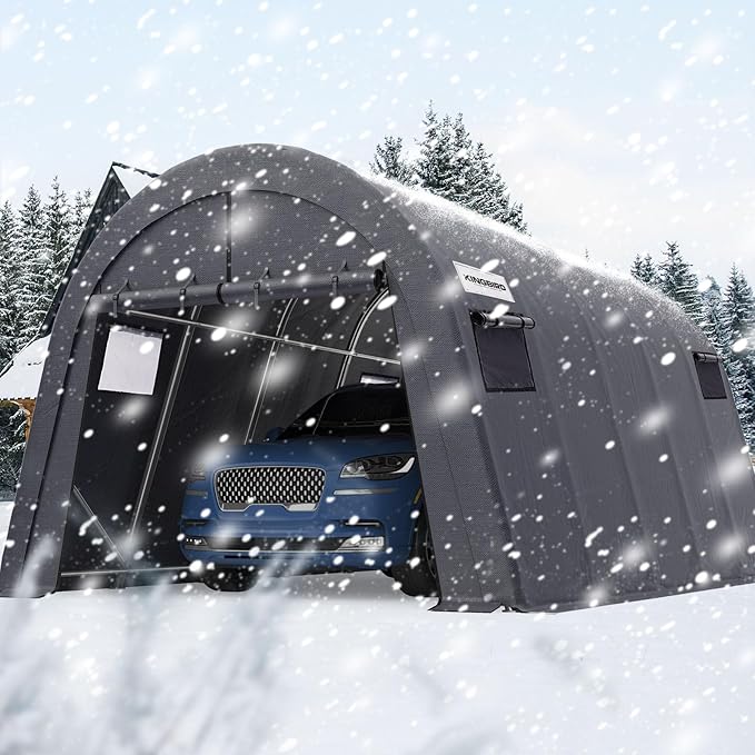 KING BIRD 12' x 20' Oval Pipe Heavy Duty Carport with Roll-up Ventilated Windows for SUV, Full-Size Truck and Boat, Round Style Anti-Snow Car Canopy Outdoor Boat Shelter with Reinforced Ground Bars