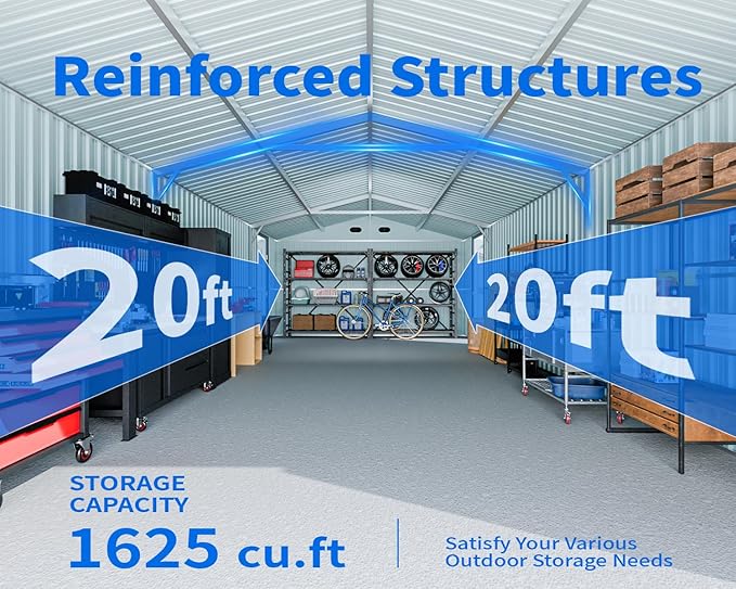 20x13 Metal Shed, Metal Garage Building with 2 Lockable Doors, Prefab Garage Shed with 4 Air Vents, Large Sheds & Outdoor Storage Clearance, Car Sheds for Truck, Tool, Lawnmower, Dark Gray