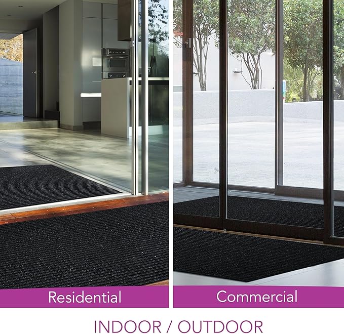 iCustomRug Spartan Weather Warrior Indoor/Outdoor Utility Ribbed Carpet Runner with Non-Slip Thermoplastic Rubber Backing, 28in X 42ft in Black