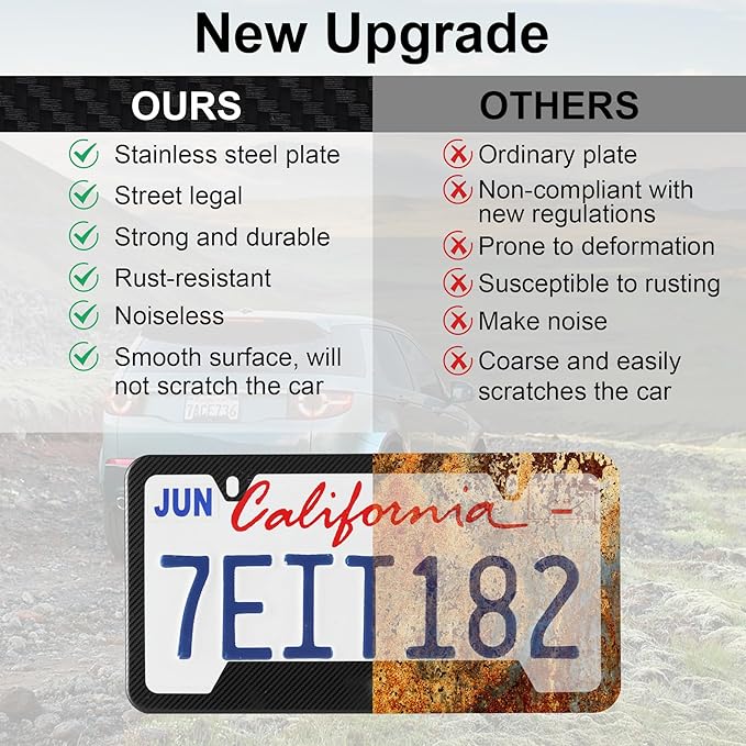 LivTee Carbon Fiber License Plate Frames, 2 Holes Stainless Steel License Plate Covers, 2PCS Car License Plate Holder, Slim Design with Gasket Cover for US Cars, Automotive Exterior Accessories