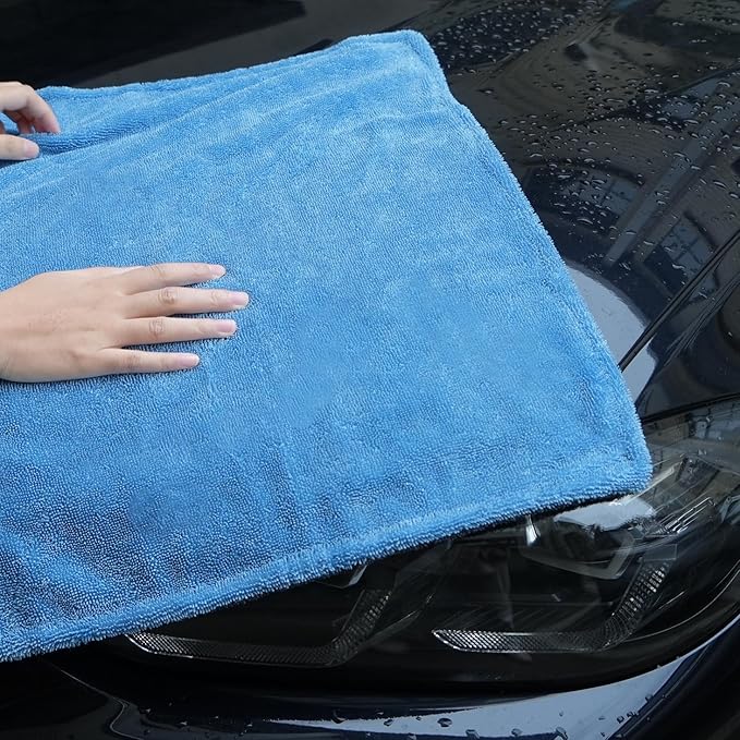 LIVOS Extra Large Car Drying Towel, Twisted Terry Microfiber Towels for Cars, 1000GSM Professional Quick Dry Cleaning Cloth for Car, Scratch-Free, Absorbent Wash Towel, 25" x 36" (Blue&Grey)