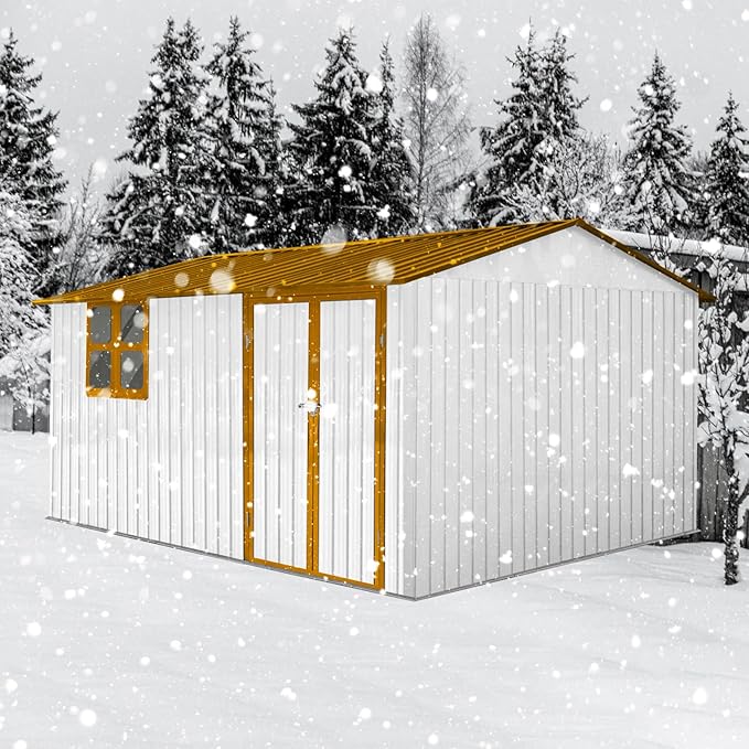 Outdoor Storage Shed,12X10 FT Metal Garden Shed with Lockable Doors & Slooping Roof,Updated Reinforced Door,Tool/Bike Sheds for Backyard, Patio, Poolside,Garage