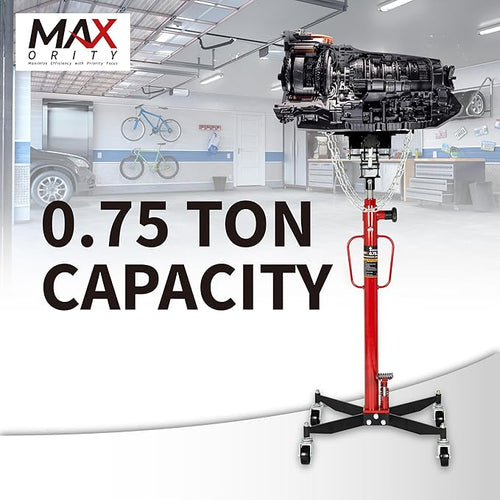 0.75 Ton (1660 lbs) Hydraulic Telescoping Transmission Jack with 360° Swivel Wheels, Foldable Foot Pedal, Adjustable Garage/Shop Lift Hoist for Auto Repair & Vehicle Maintenance