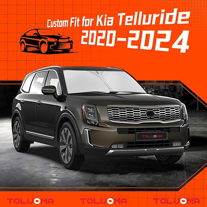 Custom Fit Windshield Sun Shade for Kia Telluride 2020-2025 - Full Coverage, 210T Reflective Fabric, Double-Layer Design - Blocks 99% UV Rays, Keeps Car Cool, Easy to Install and Store