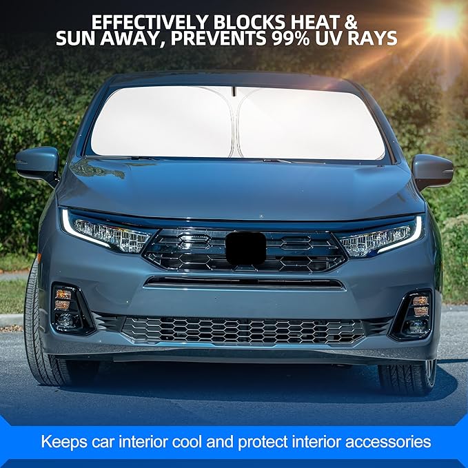 Windshield Sun Shade for Honda Odyssey (LX EX EX-L Touring Elite Minivan) 2018-2025 2026 Foldable Sunshade Custom Fit Front Window Car Interior Accessories Protector Blocks UV Rays